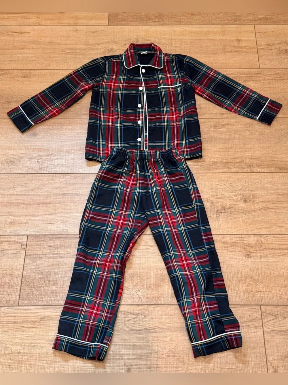 J.Crew Crewcuts Black Stewart Tartan Plaid Pajama Set Kids 6-7 Holiday